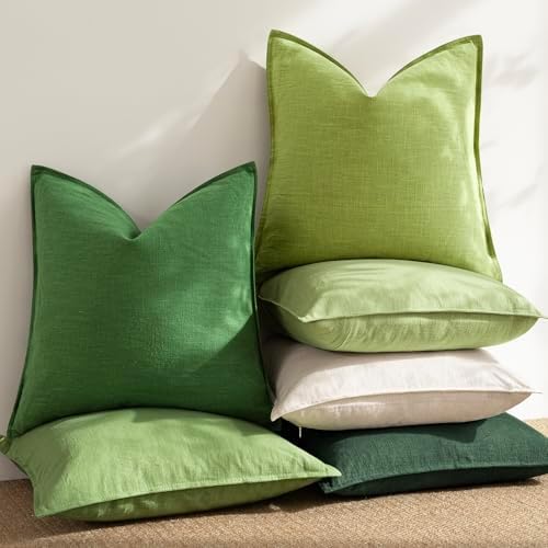 Foindtower Linen Solid Decorative Throw Pillow Covers 24x24 Inch Lush Green - Image 6