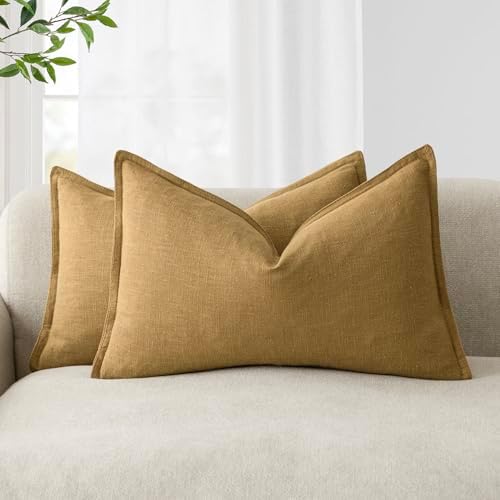 Foindtower Decorative Linen Lumbar Throw Pillow Covers 12x20 Honey Mustard by Foindtower