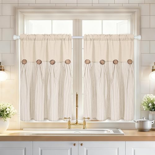 ASPMIZ Boho Linen Kitchen Curtains 36 Inch Length, Farmhouse Kitchen Window - Image 2