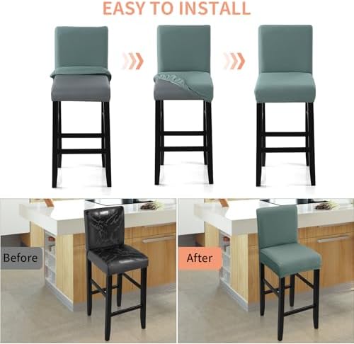 Fuloon Waterproof Barstool Covers Chair Slipcovers, Dark Green, 4 Pack - Image 5