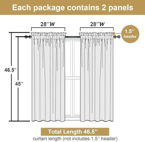 Lecloud Leia White Sheer Curtains 45 Inch Length 2 Panels, Elegant Balance - Image 3
