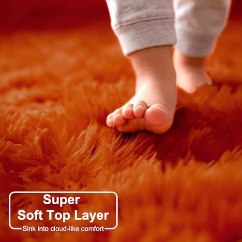 Amdrebio Burnt Orange Shag Area Rug 9x12 - Image 4