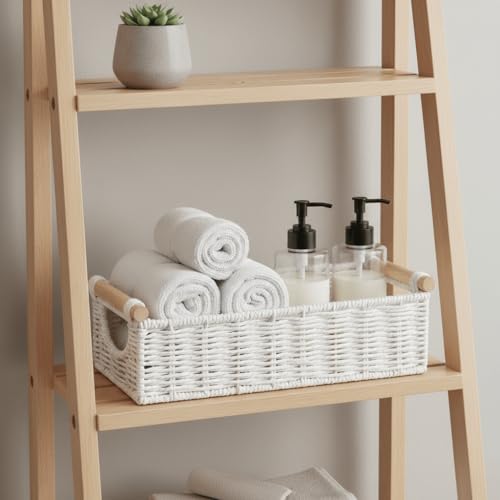 CubesLand Wicker Toilet Storage Basket Tray Organizer W/Cut Out Handle - Image 2