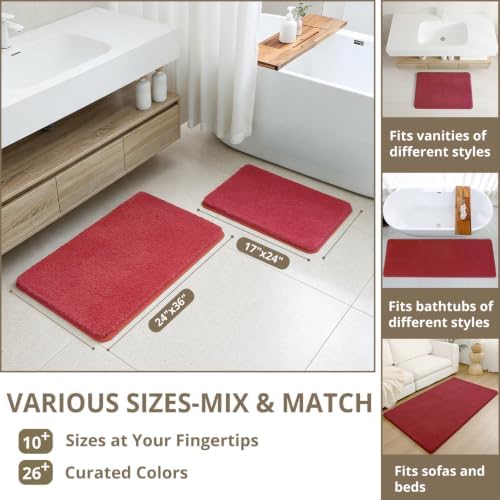 Polyester Bathroom Rug 20"x32" Red, Non-Slip Soft Shaggy Bath Mat - Image 3