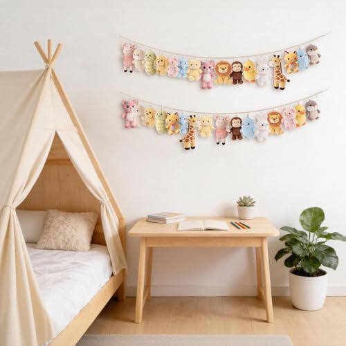 Mkono 2 Pack Hanging Stuffed Animal Storage Hanger Nursery Wall Decor Boho Wood - Image 7