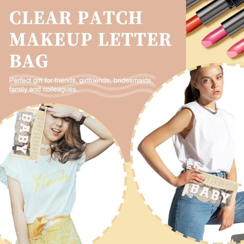 Cute Boho Patch Baby Bag Clear Makeup Letter Bag, Waterproof Zipper Make up - Image 5