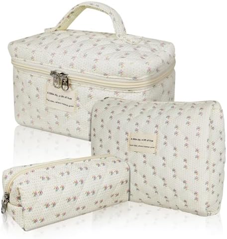 Gosect Quilted Makeup Bag, Large Floral Cosmetic Bag by Gosect