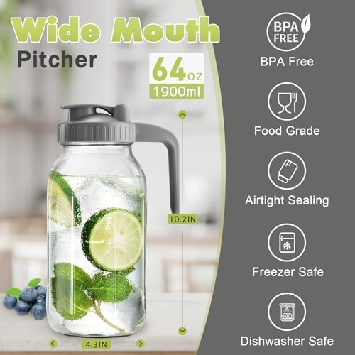2 Pack Mason Jar with Pour Spout Lid V-shaped, 64 oz Sun Tea Jar Double Leak - Image 6