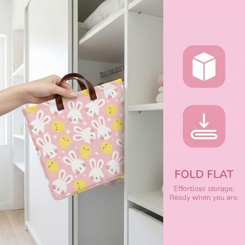 Large Cute Easter Basket for Kid Empty Gift Baby Rectangle Storage Bin Bunny - Image 2
