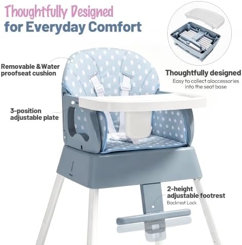 5 in 1 Foldable Baby High Chair, Convertible Highchair - Image 3