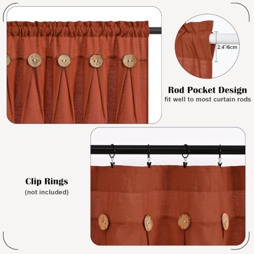 FRAMICS Farmhouse Valance Curtains, Boho Cotton Linen Kitchen Valance, Rod - Image 7
