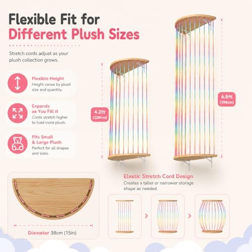 Stuffed Animal Storage Hammock Wooden Half Circle Design Wall Hanging Plush Toy - Image 3