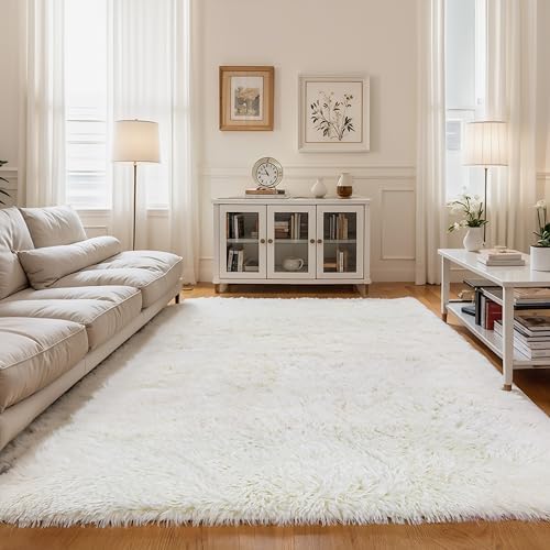 6x9 Cream White Shag Rug for Bedroom, Soft Plush Fluffy Carpet - Image 6