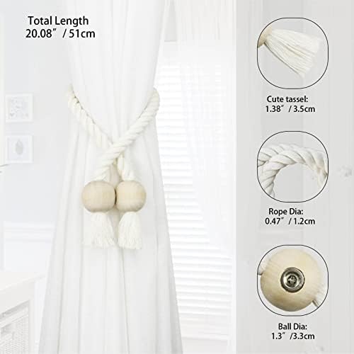 4 Pack Magnetic Curtain Tiebacks Cotton Hand Woven Tie Back Decorative Rope - Image 2