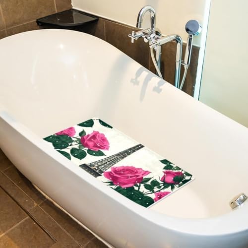 Shower Mat Non Slip 26.8 x 15.1 Inches, Eiffel Tower Rose Bathtub Mat Shower - Image 4