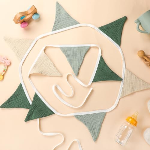 Oudain 2 Pcs Pennant Banner Flags Nursery Garland Triangle, Fresh Natural - Image 3