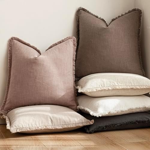 Foindtower Decorative Linen Fringe Throw Pillow Covers 24×24 Dusty Pink - Image 6
