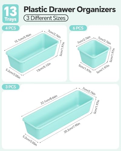 Canfanni 13 Pack Plastic Drawer Organizers Set, 3 Sizes Desk Drawer Organizer - Image 2