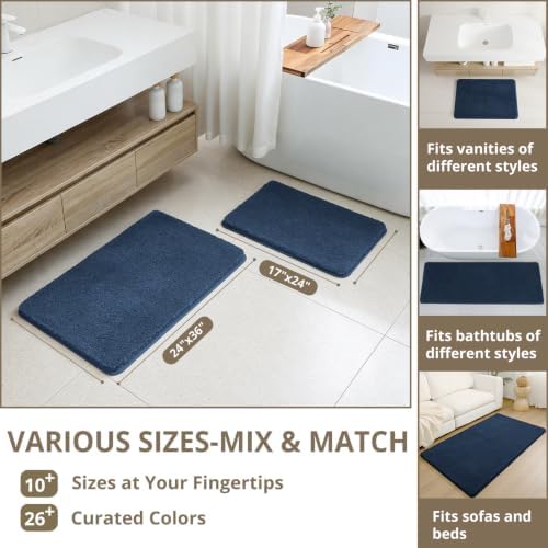 Polyester Bathroom Rug 24"x48" Navy Blue, Non-Slip Soft Bath Mat - Image 3