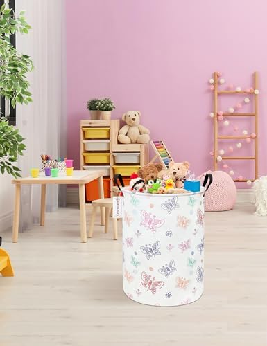 Foldable Waterproof Round Fabric Laundry Basket Home, Colorful Butterfly - Image 5