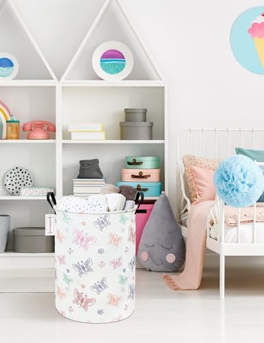 Foldable Waterproof Round Fabric Laundry Basket Home, Colorful Butterfly - Image 6