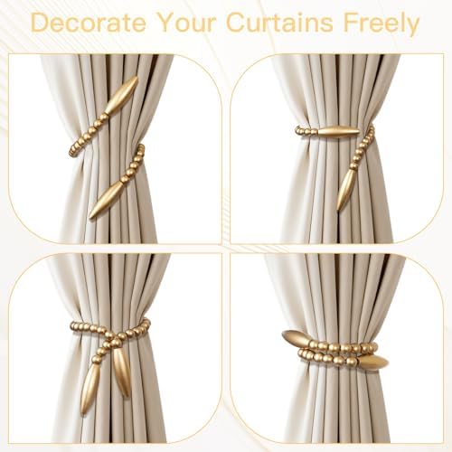 Wood Bead Curtain Tiebacks 4 Pack, No Drill Curtain Holdbacks - Image 3