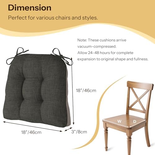 Chair Cushions for Dining Chairs Set of 2, Dark Grey - Image 2