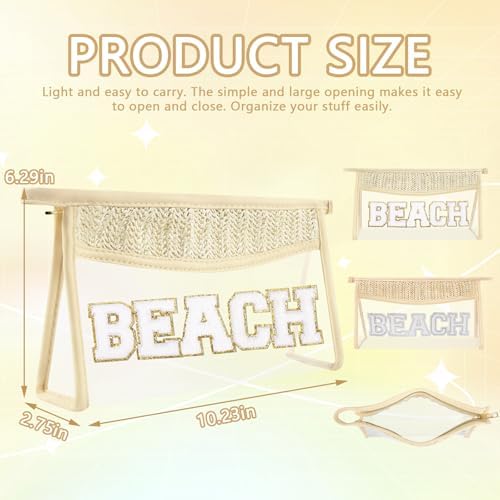 2Pcs Boho Patch SPF Bag Clear Makeup Letter Bag, Waterproof Zipper Make up Bags - Image 2