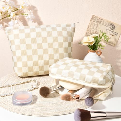 SOIDRAM 2 Pcs Checkered Makeup Bag Large Cosmetic Bag Toiletry Bag Makeup Pouch - Image 6