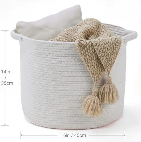 Blanket Basket for Living Room, Woven Rope Storage Basket - Image 3