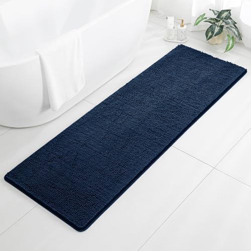 Chenille Bathroom Runner Rug 24"x72" Navy Blue, Plush Bath Mat by Kildoss