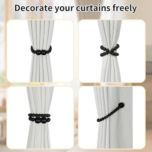 KLOGTSIND Magnetic Curtain Tiebacks, 6 Pack Wood Bead Curtain Holdbacks - Image 4