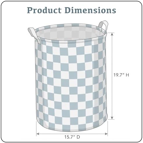 Ohocut Blue Checkered Laundry Basket, Collapsible Aesthetic Cute Canvas - Image 5
