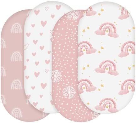 Baby Bassinet Sheets 4 Pack, Fits Rectangle Round Oval Hourglass Mattress by SoarwgKids