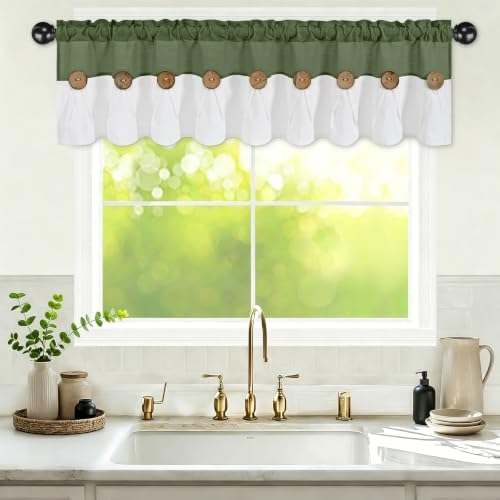 FRAMICS Farmhouse Valance Curtains, Boho Cotton Linen Kitchen Valance, Rustic - Image 2