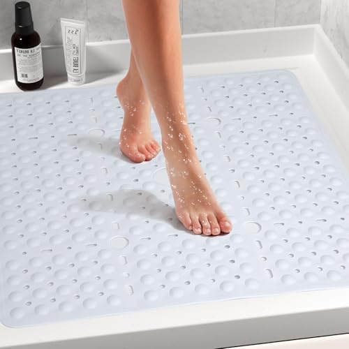 Large Square Shower Mat Bathtub Bath Mat Non Slip White 27"x27" - Image 2