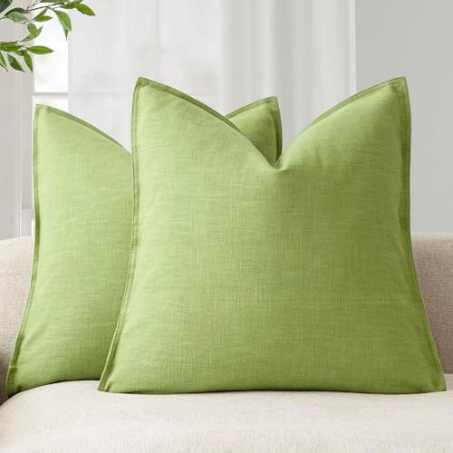 Foindtower Linen Solid Decorative Throw Pillow Covers 22x22 Inch Lush Green by Foindtower