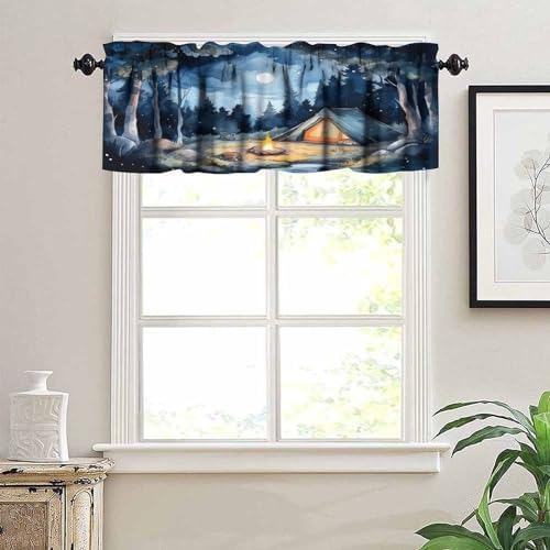 Forest Valance Curtain for Kitchen, Watercolor Mountain Forest Nature Tree - Image 5