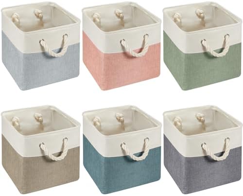 6 Pack 13x13 Inch Cube Storage Bins Fabric Square Cube Basket, Dark Morandi by Geiserailie
