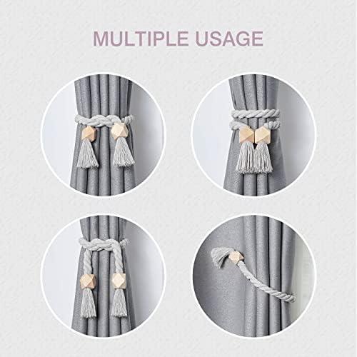 NICEEC 4 Pack Wooden Polyhedron Magnetic Curtain Tiebacks Boho Home Decor Drape - Image 5