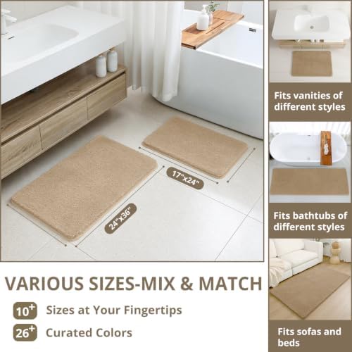 Polyester Bathroom Rug 24"x48" Light Brown, Non-Slip Soft Bath Mat - Image 3