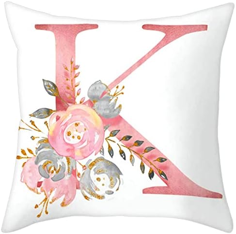 Throw Pillow Covers Alphabet Decorative Pillow Cases ABC Letter Flowers Cushion by Eanpet