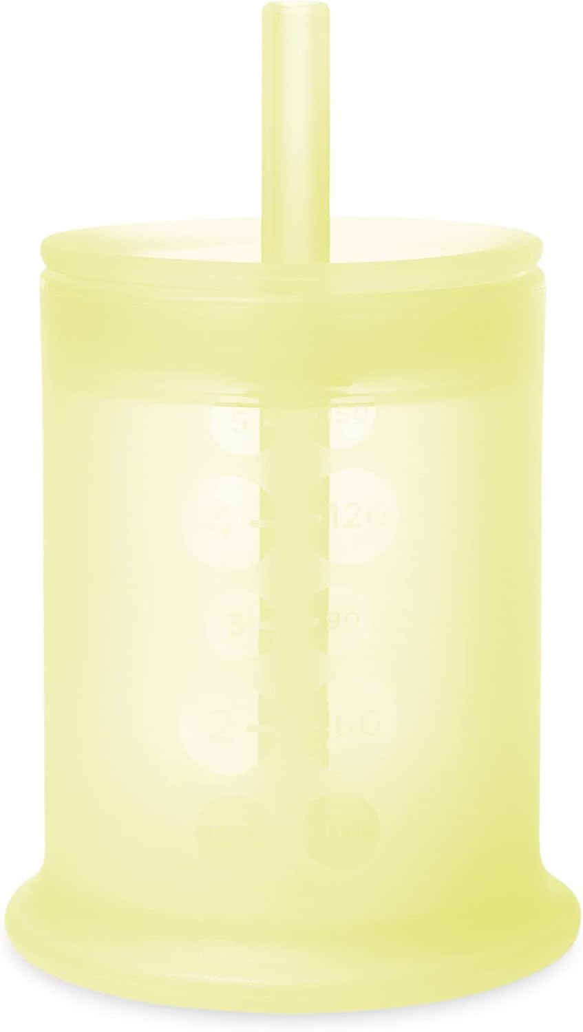 Olababy Silicone Training Cup with Straw Lid | Babies Water Drinking Cup | 6+ Mo Infant To 12-18 Months Toddler | Sippy Cup For Kids & Smoothie Cup | Baby Led Weaning (Lemon, 5 oz)