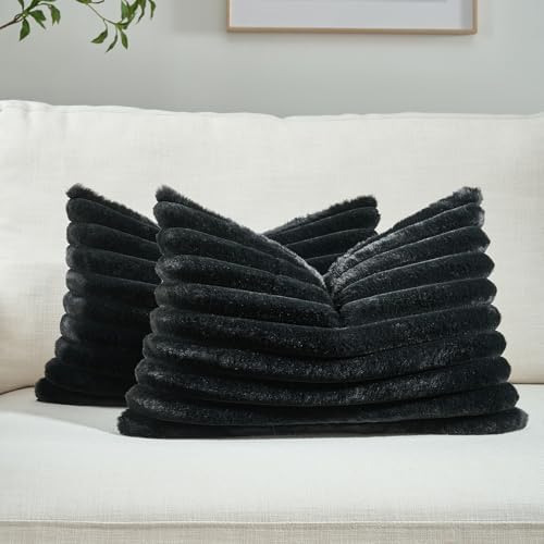 FUTEI Pack of 2 Faux Fur Throw Pillow Covers 12x20 Inch by FUTEI