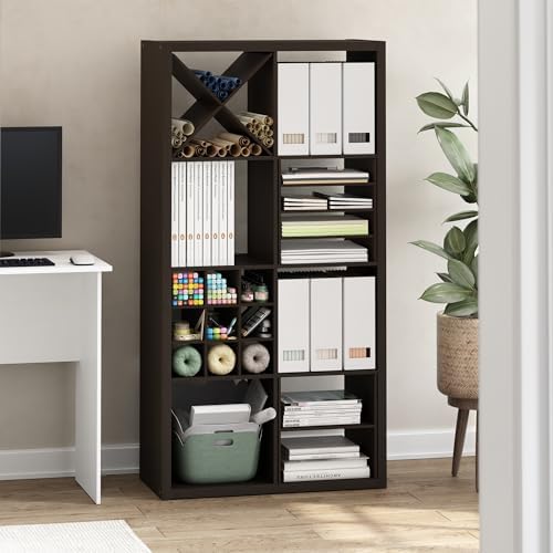 Furinno Cubicle 3-Shelf Cube Insert, Cube Organizer, Dark Oak - Image 2