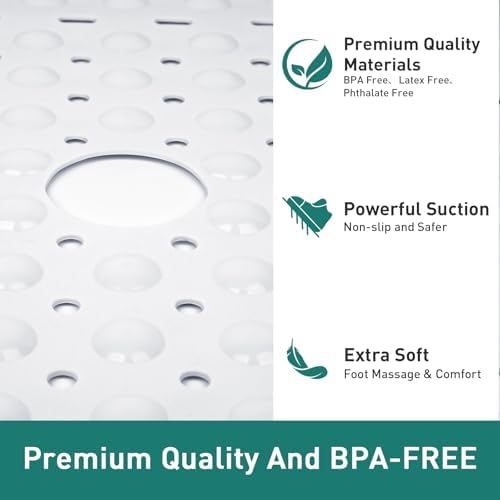 Large Square Shower Mat Bathtub Bath Mat Non Slip White 27"x27" - Image 6