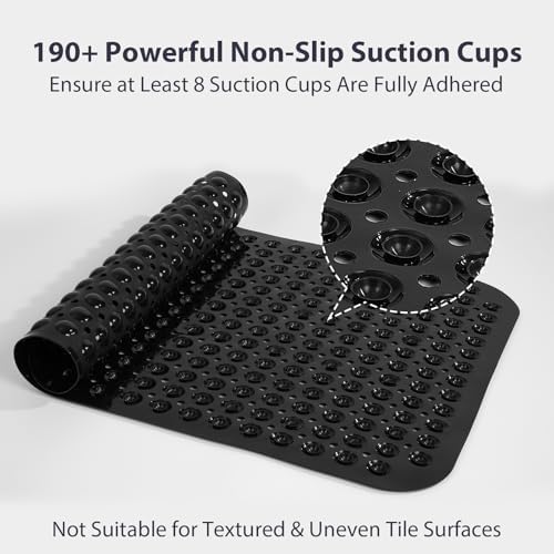 Non Slip Bathtub Mat Bath Shower Mat Black 17"x30" Standard Size - Image 4