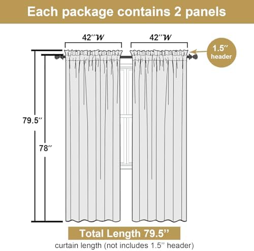 Lecloud Leia Charcoal Grey Sheer Curtains 78 Inches Long 2 Panels, Privacy Airy - Image 3