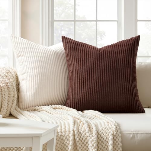 Topfinel Gold Brown Throw Pillow Covers Rustic Modern Soft Corduroy Striped - Image 3