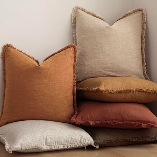 Foindtower Decorative Linen Fringe Throw Pillow Covers 18×18 Inch - Image 6